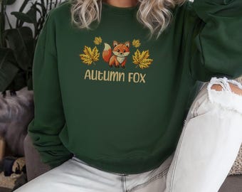 Cute autumn fox sweater, cosy autumn jumper, seasonal autumn clothing, autumn fox sweatshirt, mum gift, partner present, comfy crewneck top