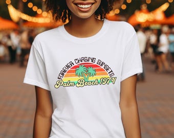 Retro Sunset Graphic Tee: 70s Beach Surf Style