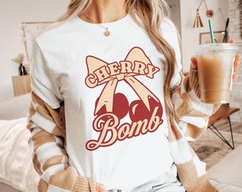 Cherry Bomb t, Cute Minimalist Cherry t shirt, Coquette Bow cherry tee, Classy Cherry tshirt, Summer holiday shirt, Girls night out top