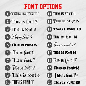 a list of font options, with each option represented by a different font type. The font options include "This is font 1", "This is font 2", "This is font 3", "This is font 4", "This is font 5", "This is font 6", "This is font 7", "This is font 8", "This is font 9", "This is font 10", and "This is font 20".
