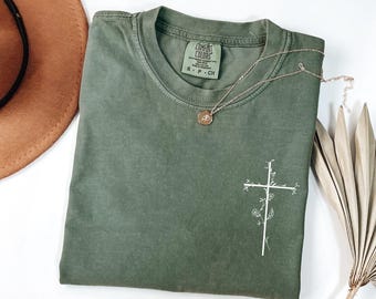 Comfort Colors® Floral Cross Tshirt,Aesthetic Faith Shirt,Christian Gift, Religious Tshirt, Church Group Apparel, Worship Outfit, Prayer Tee