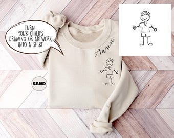 Oeuvre d'art personnalisée pour enfants, transformez le dessin de votre enfant en une chemise personnalisée, cadeau unique pour parents et grands-parents, cadeau de Noël, cadeau de vacances