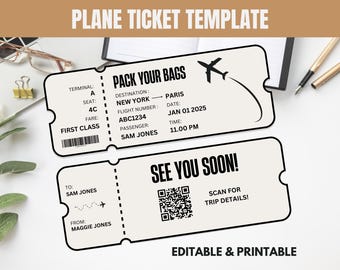 Editable Plane Ticket Template, DIY Airline Boarding Pass (Digital Download)