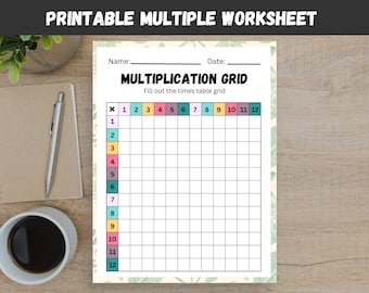 Printable Multiplication Table Chart, 1-12 Grid (Instant Download)