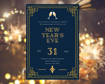 Roaring Twenties New Year's Eve Invitation - Art Deco Canva Template (Instant Download)