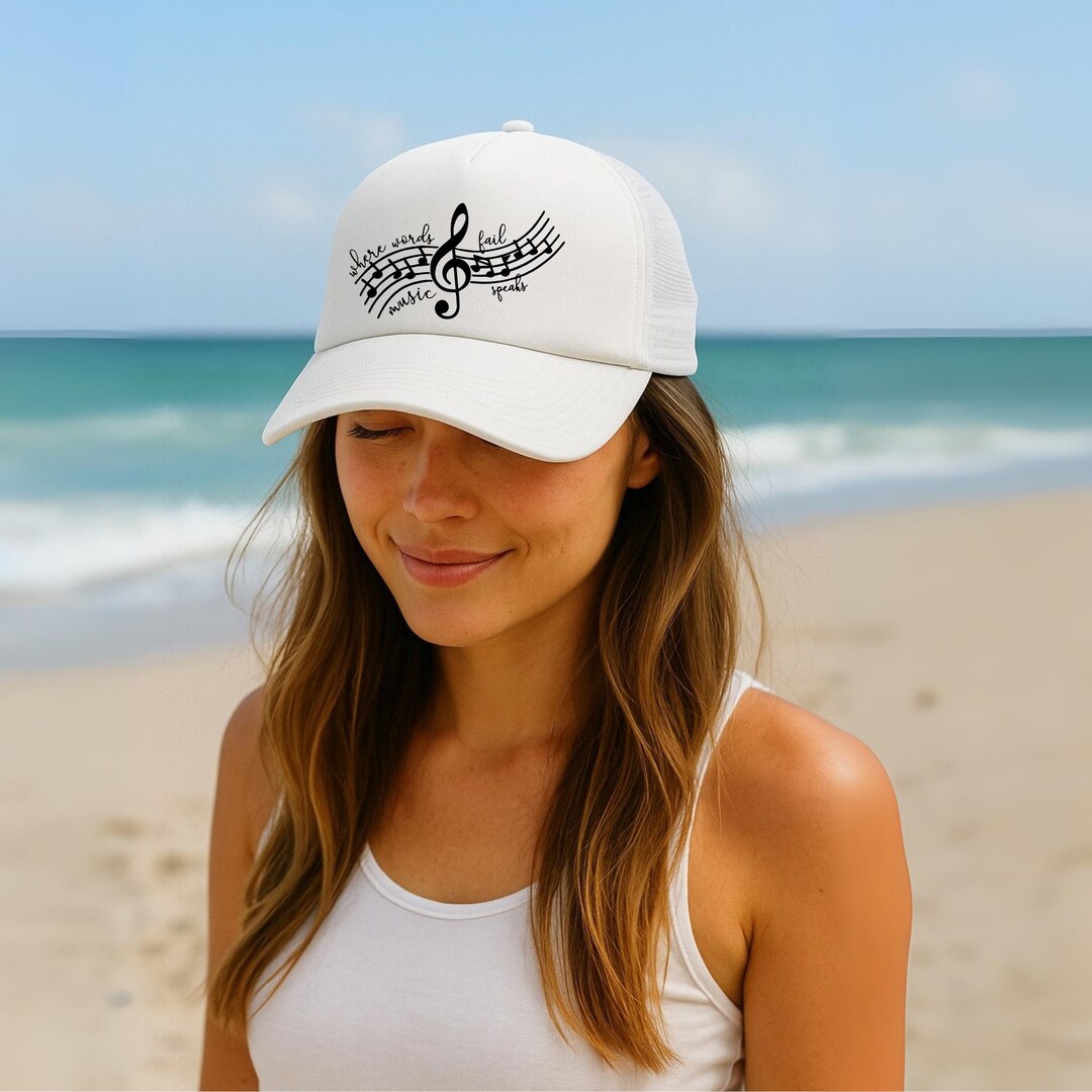 Music Notes Trucker Hat: Musical Instrument Baseball Cap - Music Lover ...