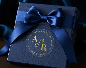 Adesivi per matrimoni personalizzati – sigilli per buste, tazze, biscotti, regali, candele – etichette di nozze Monogrammi laminato oro