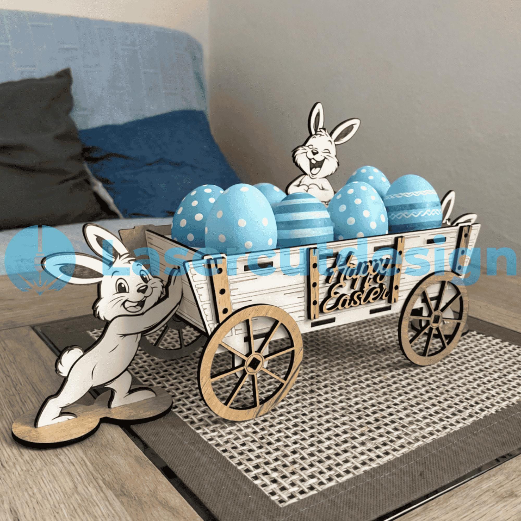 Easter Egg Holder Wagon SVG | Bunny Cart Laser Cut File | Easter Basket ...