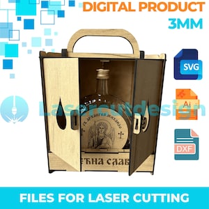 Laser Cut Bottle Box Template: SVG DXF AI Files for 3mm Material