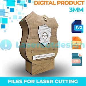 Police Badge Mini Bar SVG | Retirement Gift Box Laser Cut File (DXF, AI)