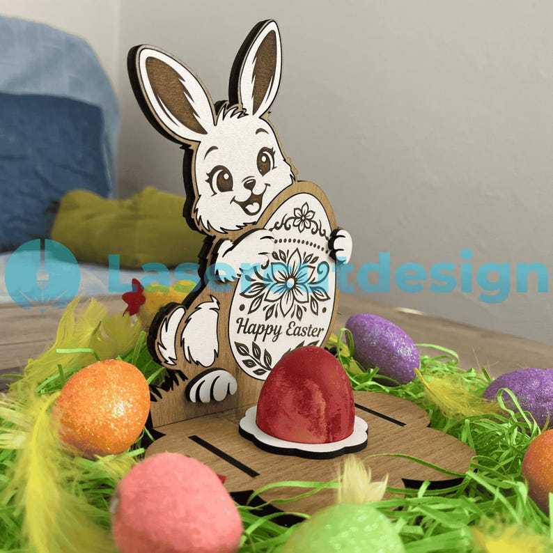 Easter Bunny Egg Holder SVG | Rabbit Egg Stand Laser Cut File 3mm ...