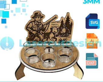 Portavasos de caza cortado a láser: archivos SVG, DXF y AI para 6 disparos (grosor del material: 3 mm)