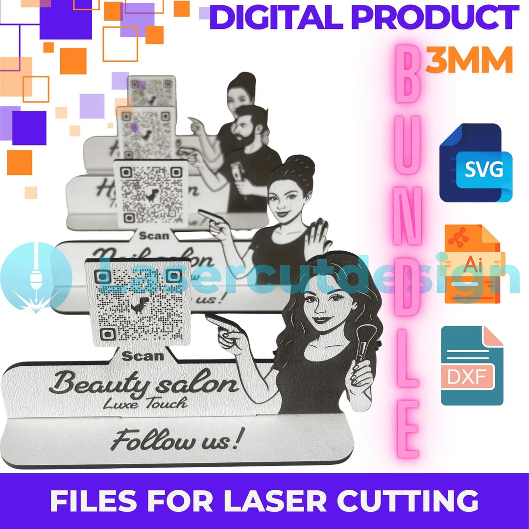 Bundle - Salon QR Code Display – Laser Cut Files for Hair, Nail, Barber ...