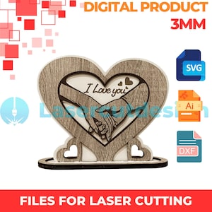 Laser Cut Heart & Hands Design: SVG DXF AI Files (3mm Material Thickness)