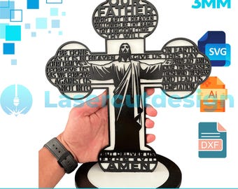Laser Cut Our Father Prayer Cross: 3mm SVG DXF AI Files (Digital Download