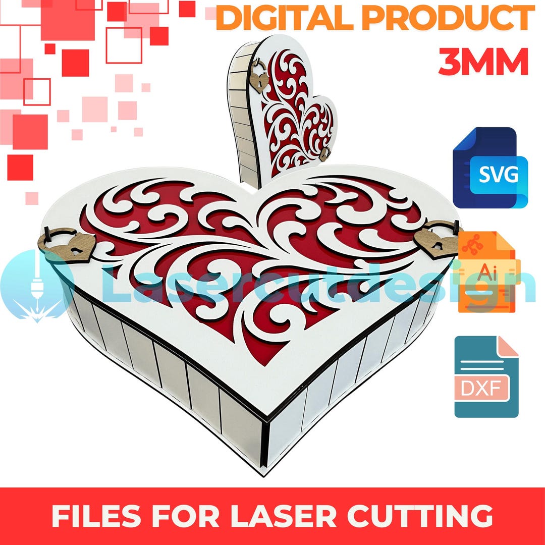 Laser Cut Heart Gift Box File | 3mm SVG DXF AI (digital Download) - Etsy