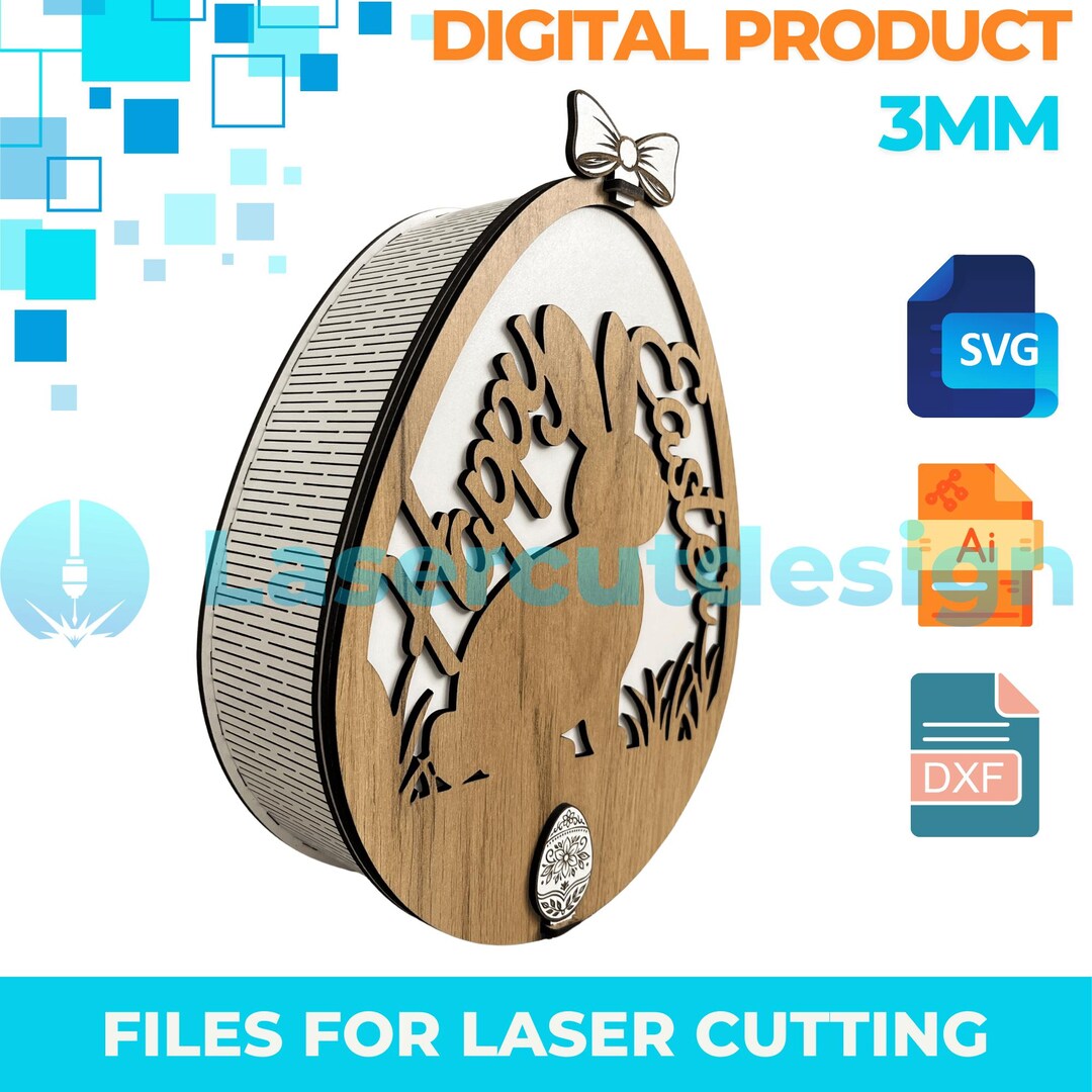 Easter Bunny Box SVG Laser Cut File | 3mm Rabbit Egg Gift Box (digital ...