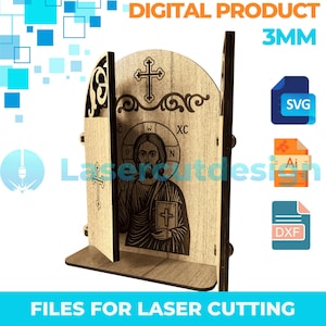 Tragbare Ikone von Jesus – Laser Cut Files SVG DXF AI – Klappbares Diptychon 3 mm