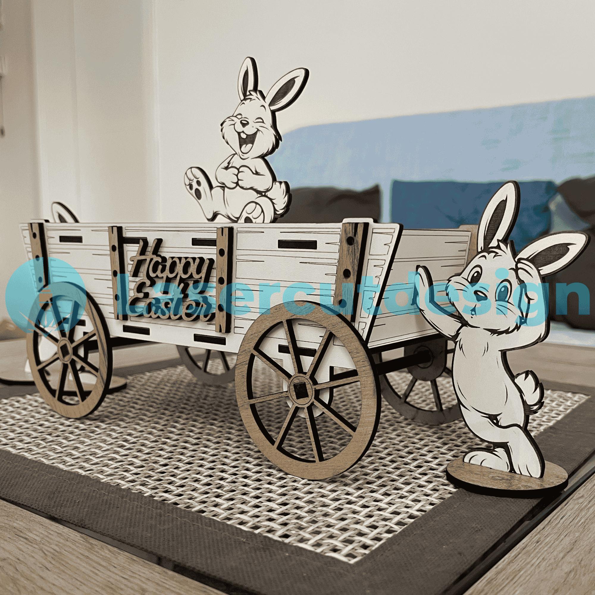 Easter Egg Holder Wagon SVG | Bunny Cart Laser Cut File | Easter Basket ...