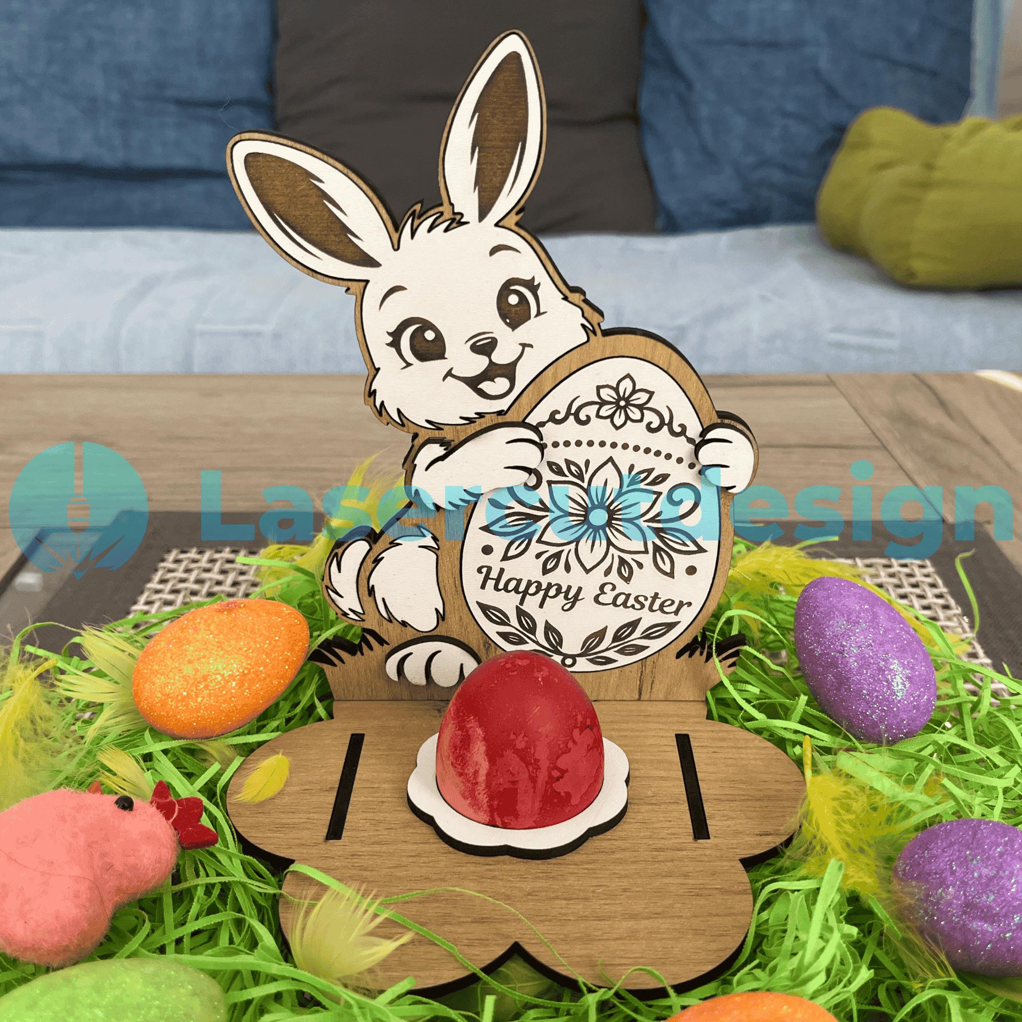 Easter Bunny Egg Holder SVG | Rabbit Egg Stand Laser Cut File 3mm ...