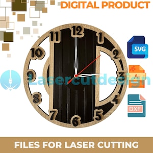 Modern Wall Clock – Laser Cut Wooden Clock Design | DXF, SVG, AI Files for Cnc and Glowforge