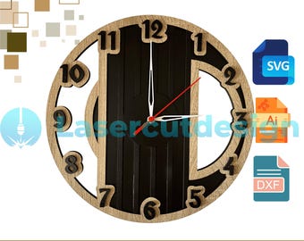 Diseño de reloj de madera cortado con láser: CNC, archivos Glowforge (descarga digital)