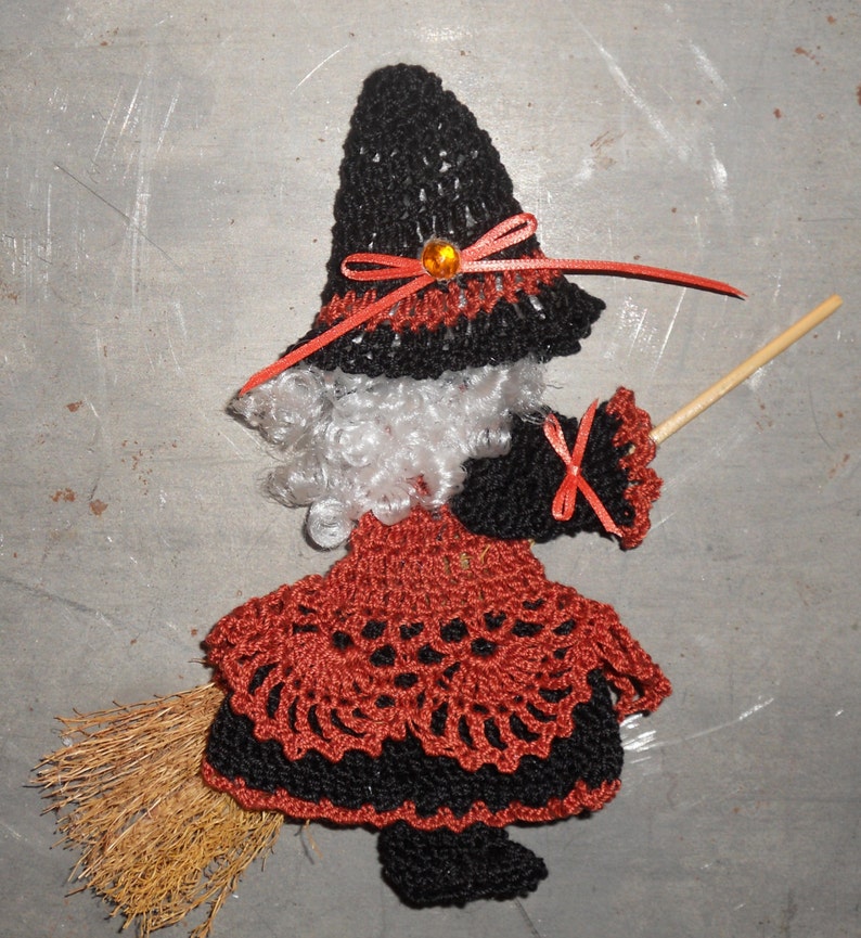 Orange and Black Crocheted Kitchen Witch Broom Doll Fridgie Etsy