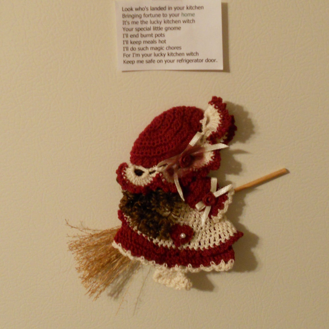 Crocheted Kitchen Witch Broom Doll Fridgie Etsy