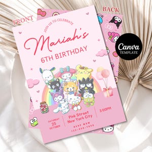 Kitten Birthday Invitation, Editable Birthday Invitation, Pink Girls Birthday Invitation, Cute Kitty Digital Invite, Download Canva Template
