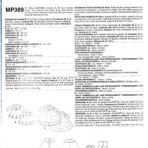 Peut inclure: Patron de couture MP389 pour v&ecirc;tements de poup&eacute;e de 46cm, comprenant des robes, une cape et des bottes. Tissus sugg&eacute;r&eacute;s : coton et simili cuir. Le patron inclut des mesures et des fournitures pour les &eacute;l&eacute;ments.