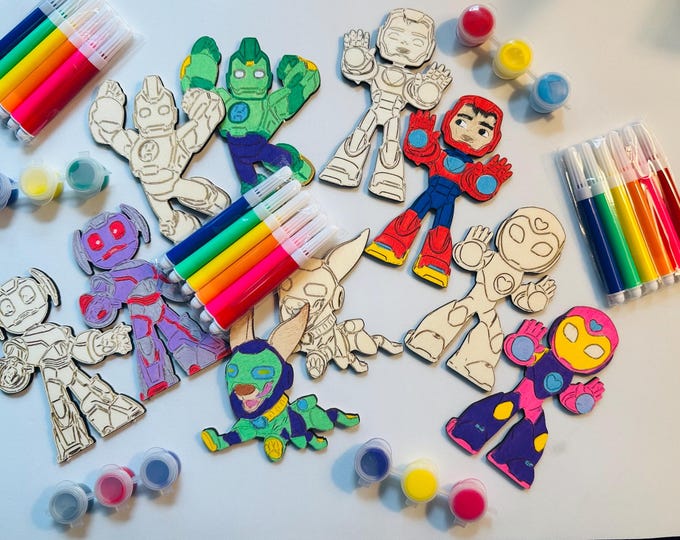 Iron hero Party Favor: Paint or Color, Superhero Bag or Backpack Charm ages 6+