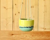 lime hanging planter with cotton cord yellow macrame pot boho planter coastal decor