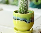 tiny lime green planter succulent container boho decor small planter