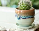 small aqua planter succulent container boho decor small planter