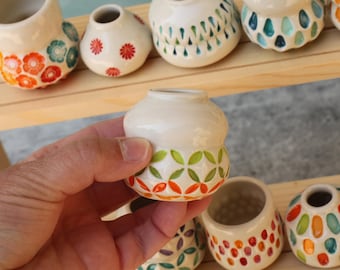 Mini porcelain vase// mini decor // small pottery bottle // tiny colorful vase