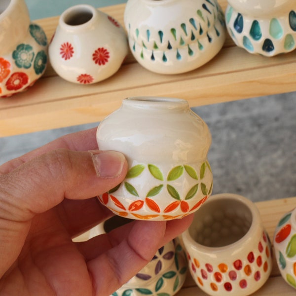 Mini porcelain vase// mini decor // small pottery bottle // tiny colorful vase