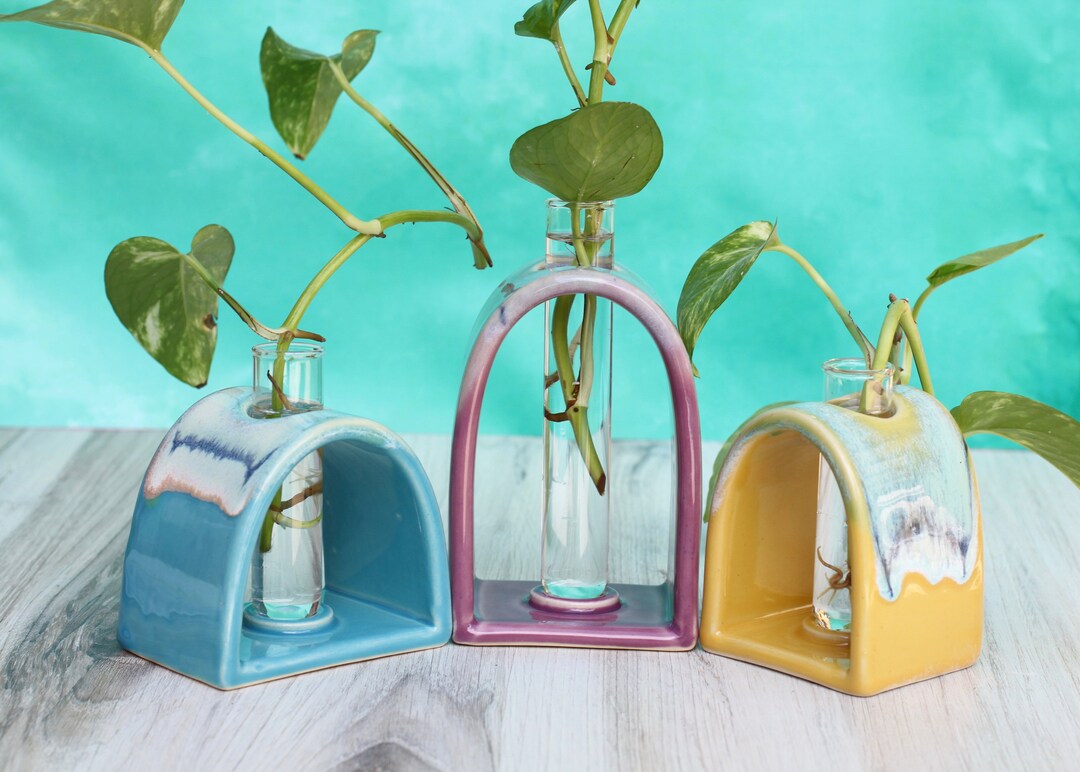 Stem Vase With Tube // Boho Decor // Porcelain Modern Vase