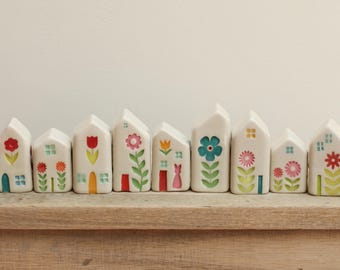 Handmade Porcelain Houses: Colorful Spring Village Decor