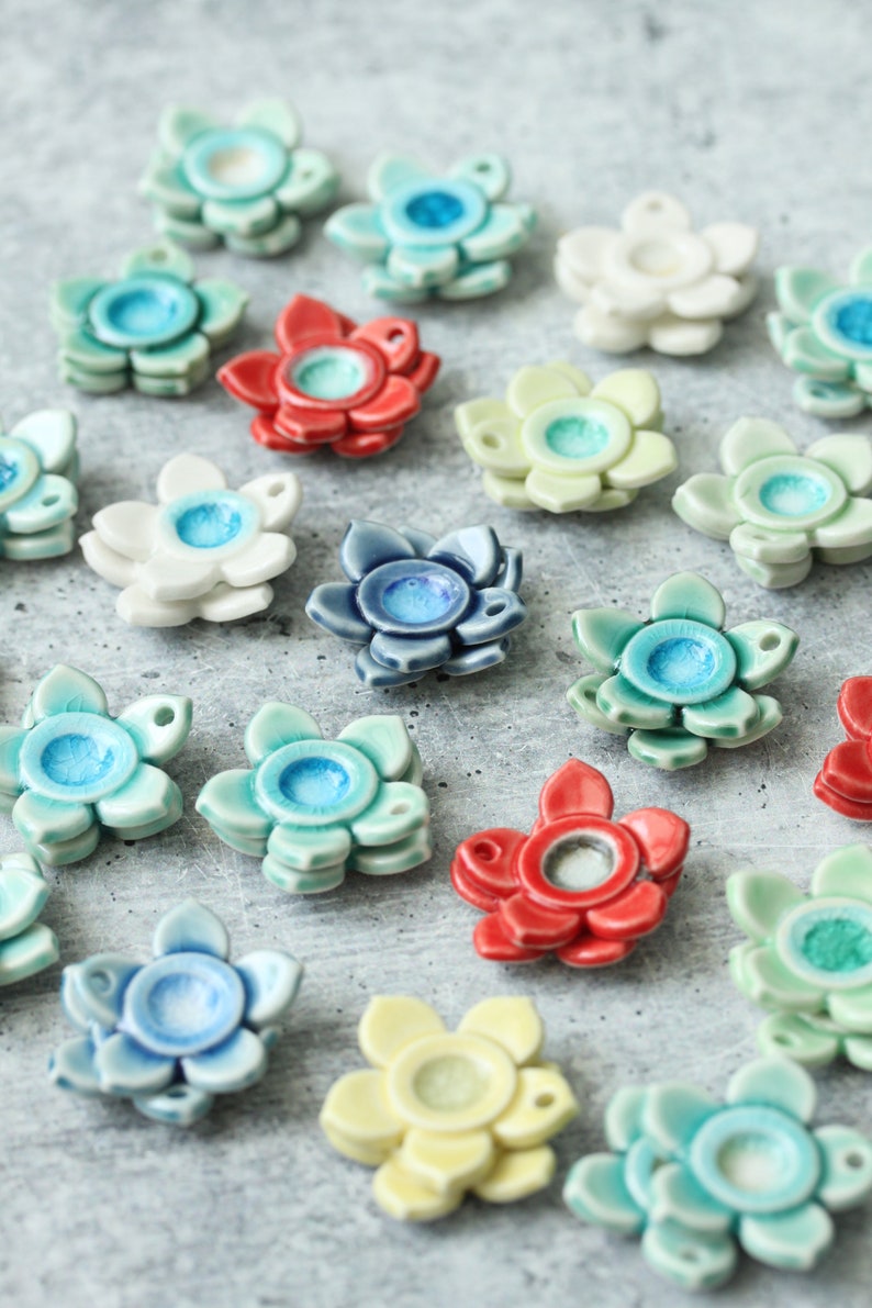5 petal ceramic charms// earring components // ceramic charms image 7