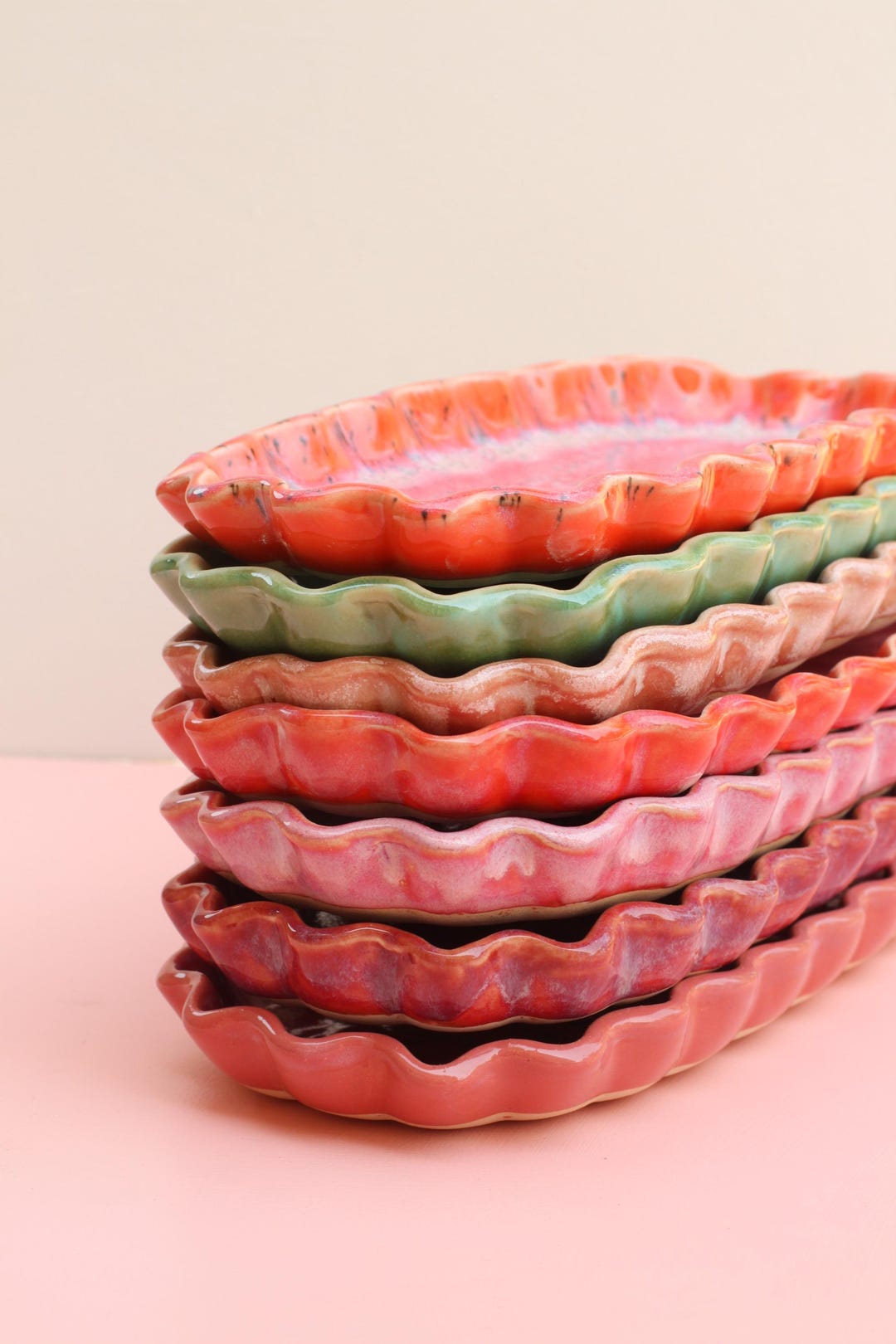 stoneware ruffle and rectangle tray// colorful wavy dish - COLORWAY 4