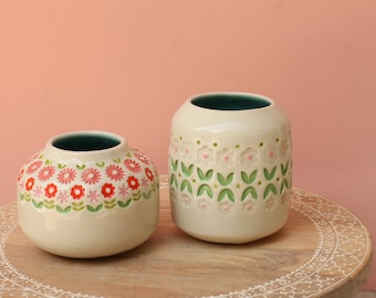 stamped porcelain bud vase // little ceramic vase