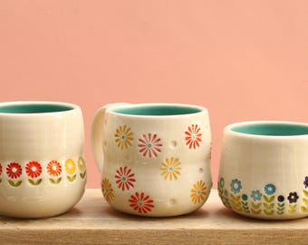 colorful folk mug // handmade flower mug