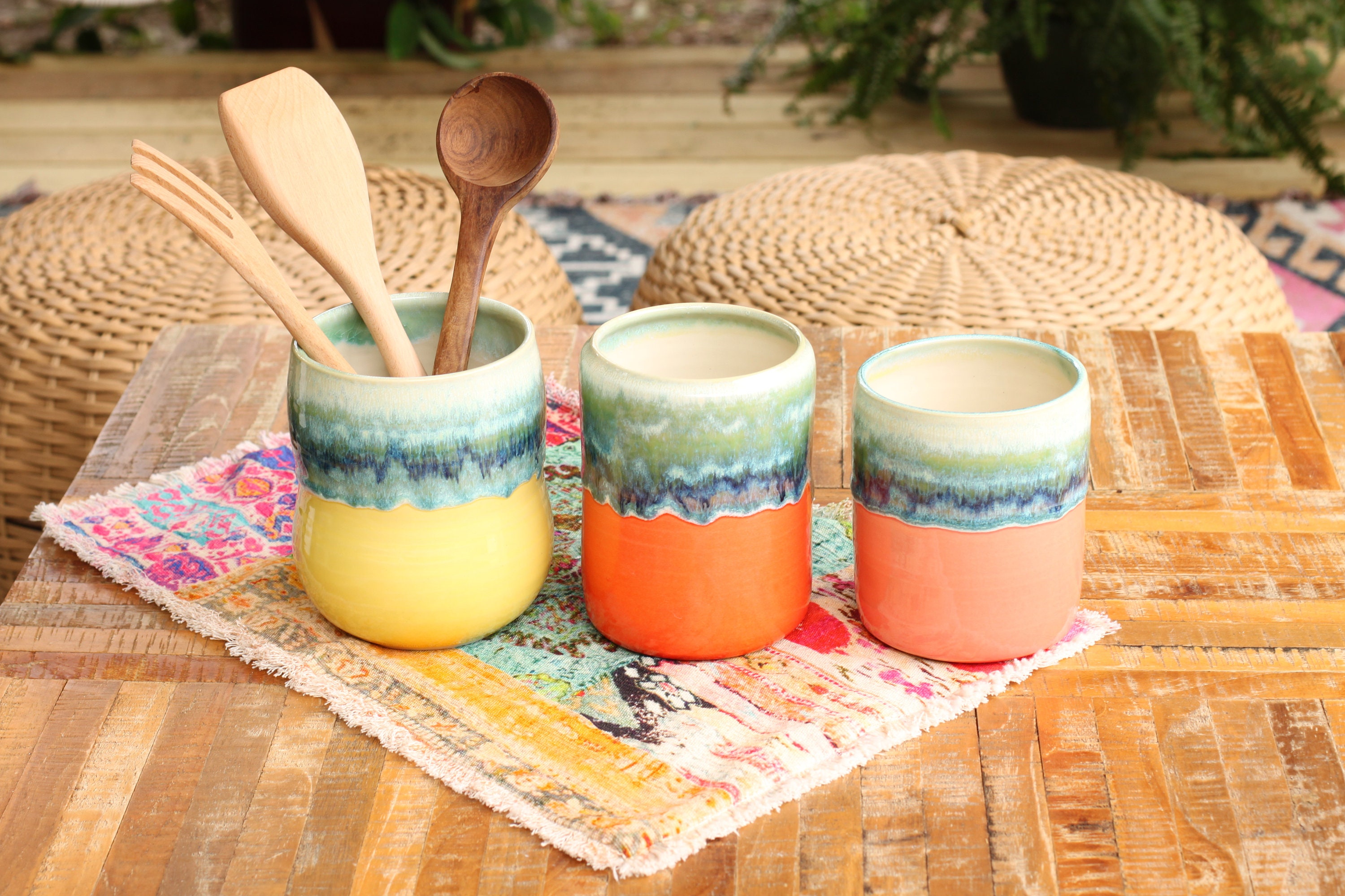 handmade pottery Vase // utensil holder // utensil crock // ceramic crock