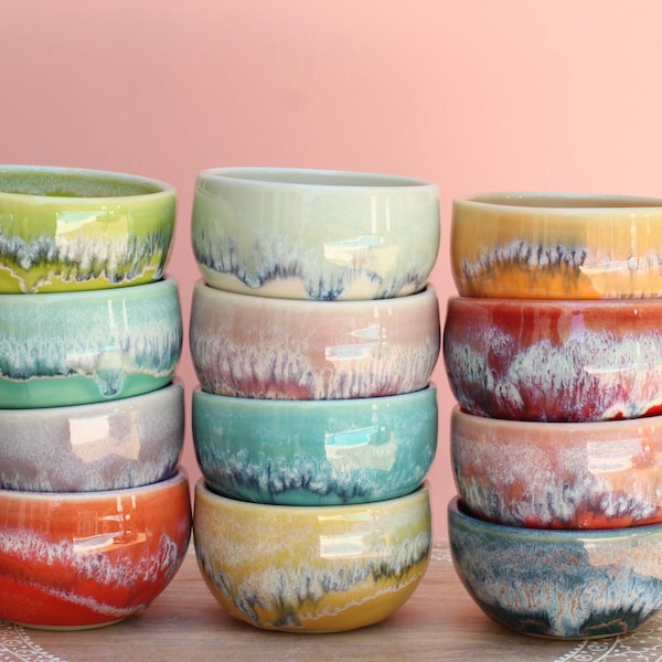 Handmade Porcelain Snack Bowl: Reactive Glazes, Pottery Bowl