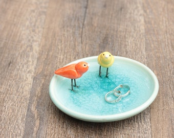 bird ring bowl // bird bowl // aqua ring bowl // love bird bowl