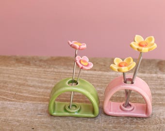 mini stem vase with porcelain flowers // boho decor // porcelain modern vase