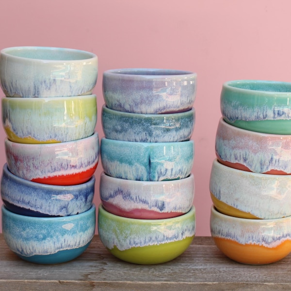 Handmade Porcelain Snack Bowl: Reactive Glazes, Pottery Bowl