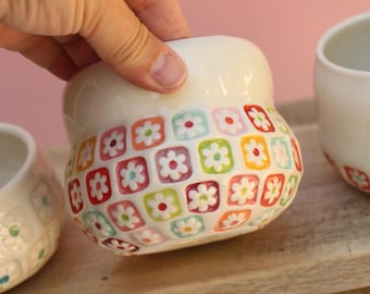 small colorful planter , porcelain planter