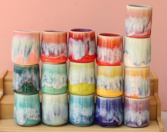 Handmade Porcelain Shot Glass: Reactive Glazes, Small Ceramic Cup