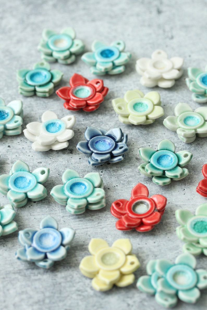5 petal ceramic charms// earring components // ceramic charms image 1